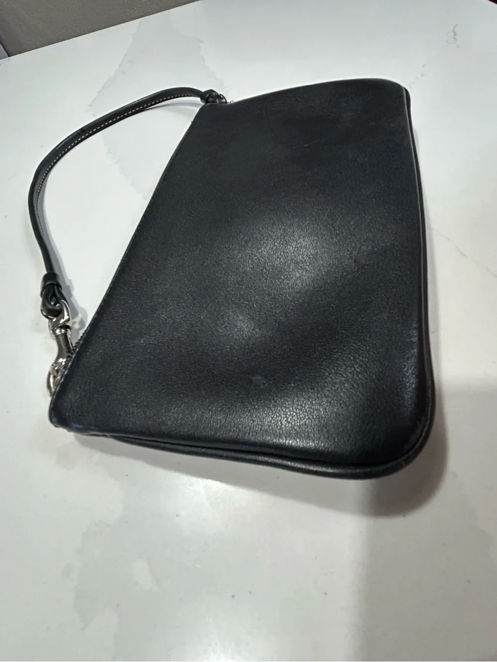 Coach Black Leather Clutch Wristlet with Front Buckle Pocket